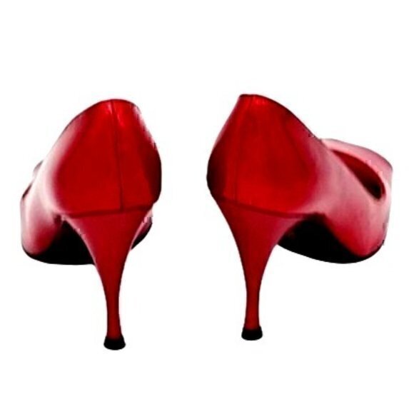 Stuart Weitzman 5 Red Patent Leather Heels Peep Toe Stilettos - Picture 5 of 7